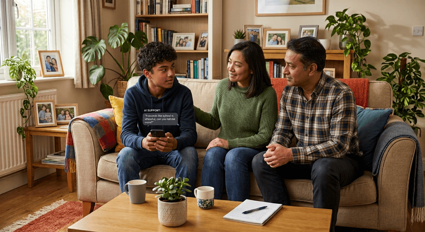 parents helping teen with managing AI
